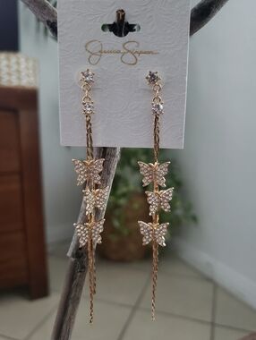 Jessica Simpson Gold Crystal Butterfly Dangle Earrings